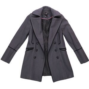 Victoria’s Secret Wool Blend Pea Coat Women's 4 Gray Flared Black Trim Old Money